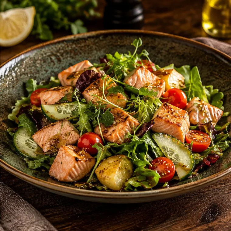 Salade tiède au saumon