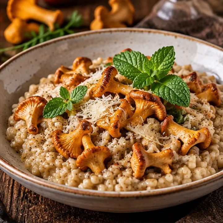 Orgeotto crémeux aux girolles et à la menthe