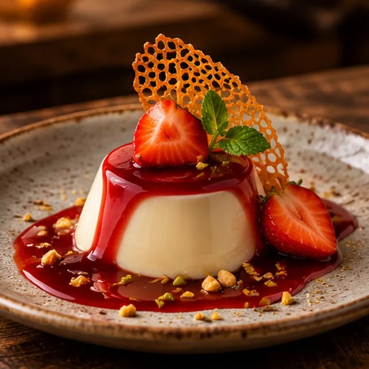Panna cotta, coulis de fraises