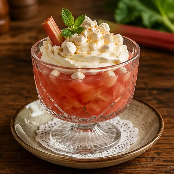 Kissel de rhubarbe, crème de fromage blanc à la vanille
