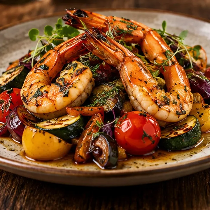 Crevettes tigrées et légumes sautés