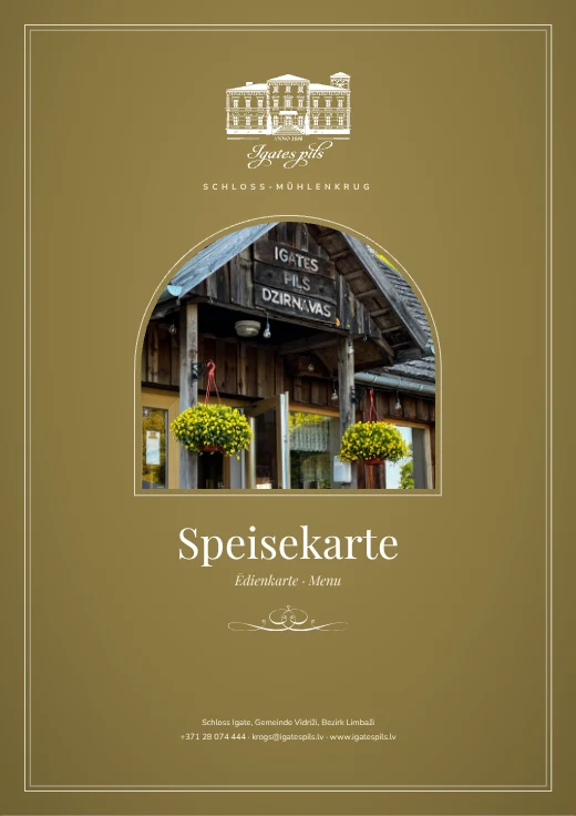 Speisekarte von Schloss Igate — Titelseite