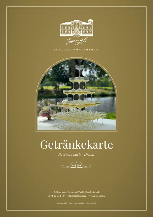 Getränkekarte von Schloss Igate — Titelseite